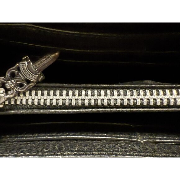 Chrome Hearts Red Metallic Leather Zipper Wallet With Cross Detail & Silver Goth - Picture 9 of 12